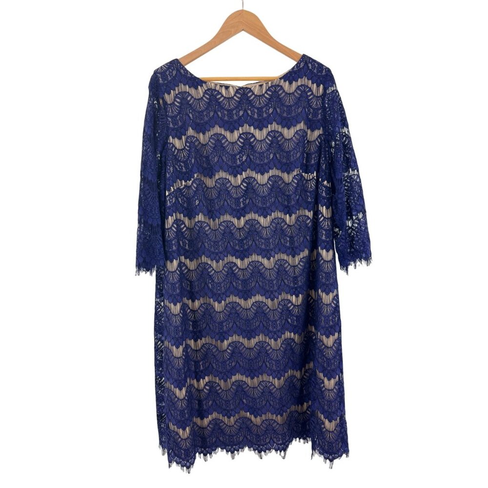 Size‎ 18W 2X NAVY BLUE LACE SCALLOPED SHIFT DRESS Wedding Evening PLUS SIZE